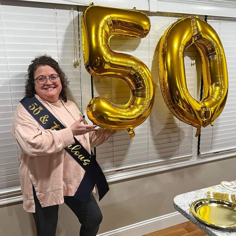 Docooniver 50th Birthday Sash for Women and Men,50&Fabulous Sash Black with Gold Foil Lettering. - Image 3